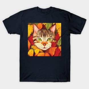 Tabby Kitten in Fall Leaves T-Shirt